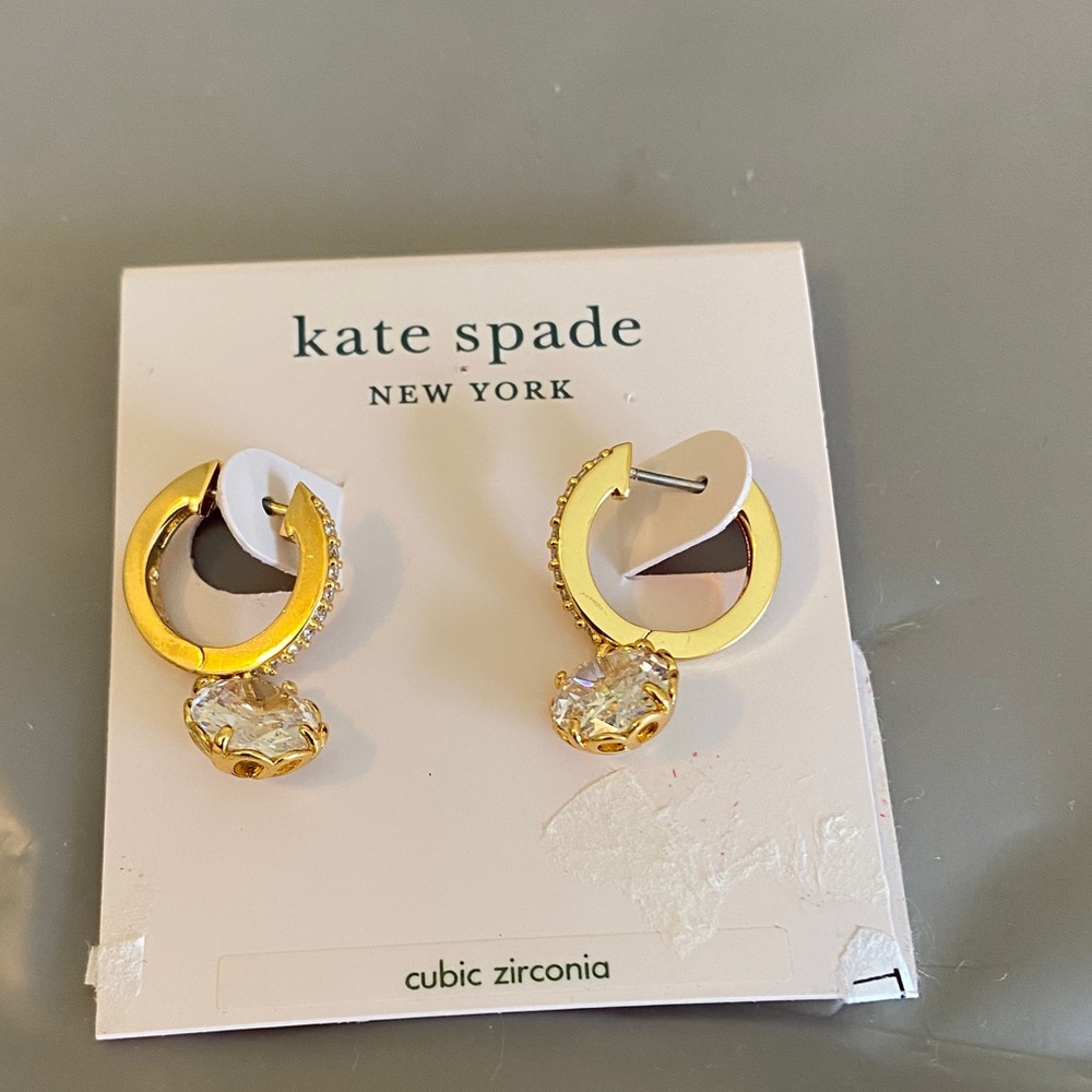 kate spade Gold Hoop Drop Earrings with Clear Stones